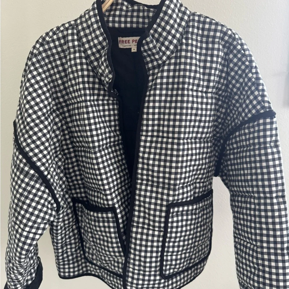 Free People Checkered Bomber Jacket in Black and White - Picture 2 of 5